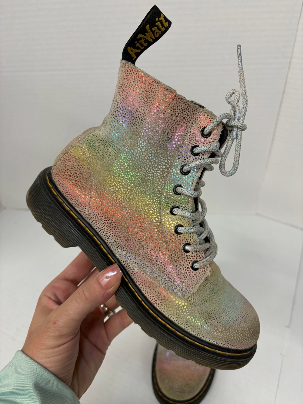 Dr. Martens 1460 Pascal J iridescent rainbow suede 8-eye lace up boots size 3